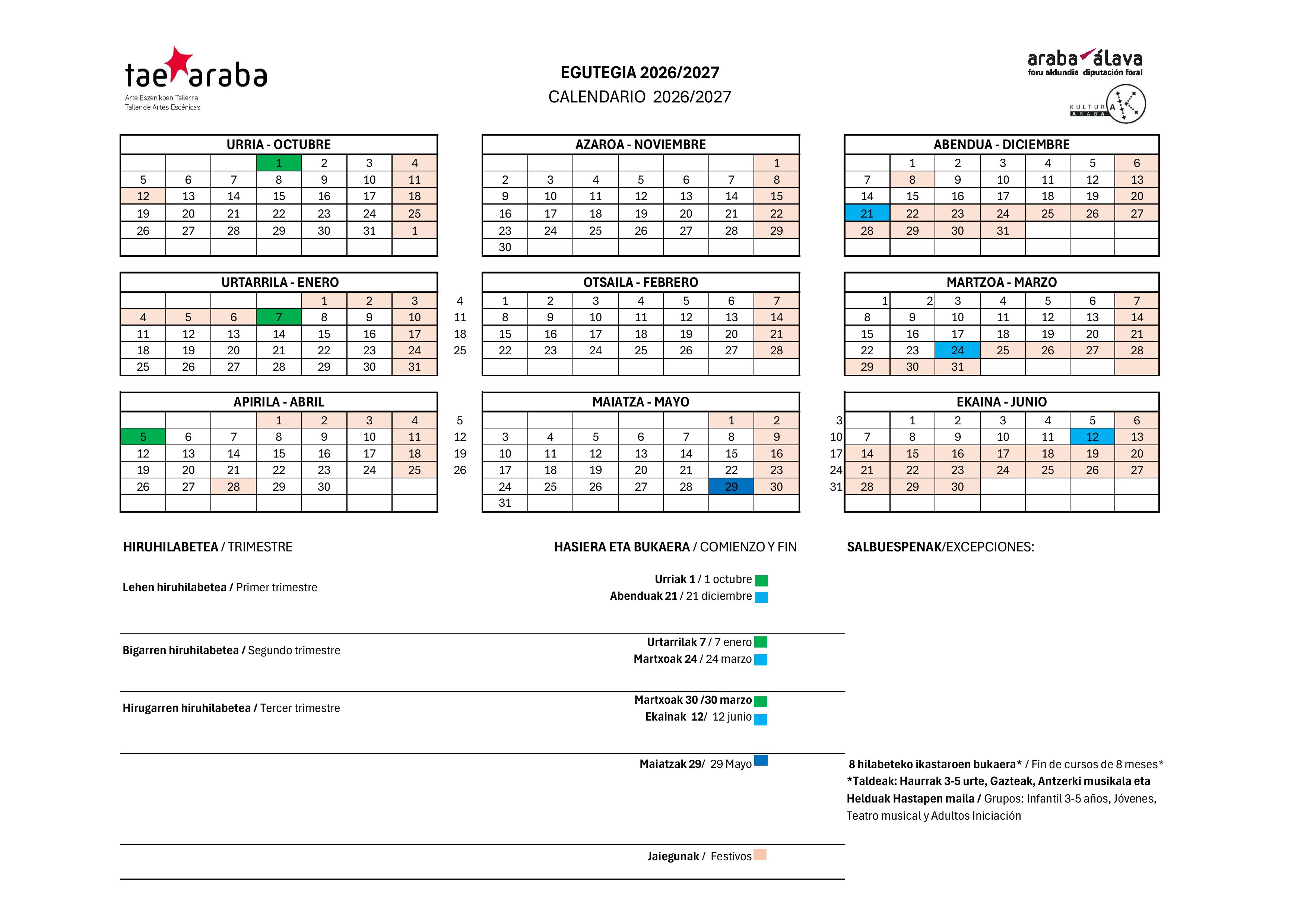 calendario TAE 2026-2027